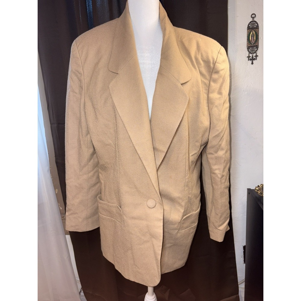 Vintage Ann Taylor Wool Blazer Camel Minimalist Coat 90s Chic Jacket Size 14